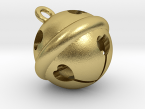 Kawaii Jingle Bell 1cm Golden Christmas Cat in Natural Brass (Interlocking Parts)