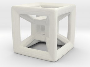 Wireframe Tesseract Hypercube (Die-sized) 15mm in White Natural Versatile Plastic