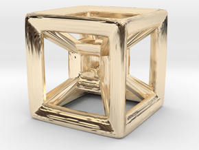 Wireframe Tesseract Hypercube (Die-sized) 15mm in 14k Gold Plated Brass