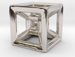Wireframe Tesseract Hypercube (Die-sized) 15mm in Platinum