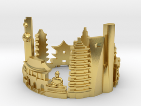 Shanghai Skyline - Cityscape Ring in Polished Brass: 5 / 49