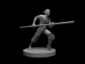 Elven Monk Running with Quarterstaff in Tan Fine Detail Plastic