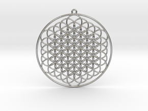 Extended Flower Of Life Pendant 2.5" in Natural Silver