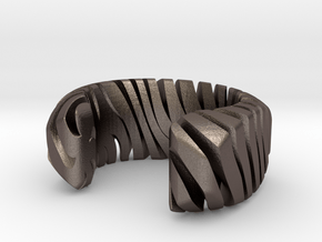 PILLOW CARVED TIGER CUFF MEDIUM in Polished Bronzed-Silver Steel