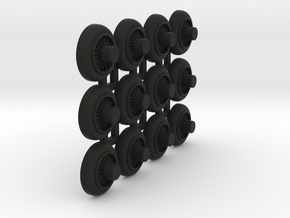 Wooden Railway Wheel - 75% Size - 12 Pack in Black Premium Versatile Plastic