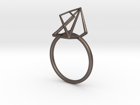 modern abstract minimalist diamond geometric ring in Polished Bronzed-Silver Steel: 5 / 49