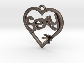 Heart Pendant "Sexy" (Offset 4.28mm) in Polished Bronzed Silver Steel