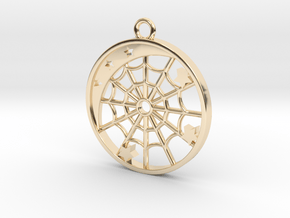 Moon, Stars and Spider Web Pendant in 14K Yellow Gold