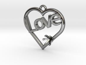 Heart Pendant "Love" (Offset 4.28mm) in Fine Detail Polished Silver