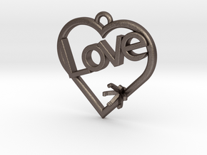 Heart Pendant "Love" (Offset 4.28mm) in Polished Bronzed Silver Steel