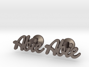 Custom Name Cufflinks - "Abie" in Polished Bronzed-Silver Steel