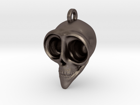 Alien Skull Keychain/Pendant in Polished Bronzed-Silver Steel