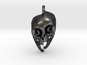 Split Skull Keychain/Pendant in Polished and Bronzed Black Steel