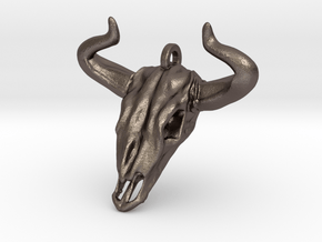 Bull Skull Keychain/Pendant in Polished Bronzed-Silver Steel