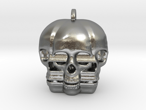 Distraught Skull Keychain/Pendant in Natural Silver
