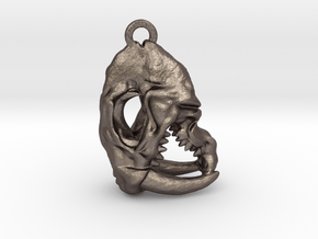 Sabertooth Skull Keychain/Pendant in Polished Bronzed-Silver Steel