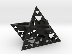 Truncated Sierpinski Merkaba Triple Tealight Holde in Black Natural Versatile Plastic