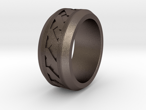 Men's X-Band Ring (Ridged) in Polished Bronzed-Silver Steel