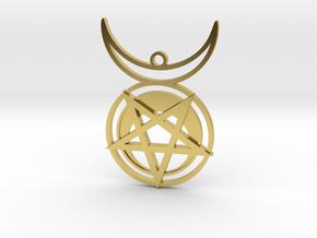 HORNED SUN WITCH Pendant in Polished Brass