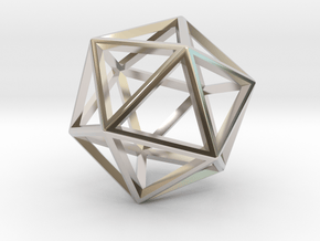 Wireframe Polyhedral Charm D20/Icosahedron in Rhodium Plated Brass