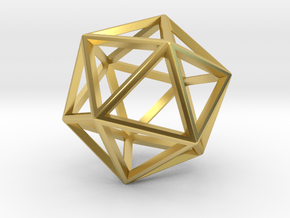 Wireframe Polyhedral Charm D20/Icosahedron in Polished Brass
