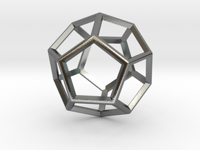 Wireframe Polyhedral Charm D12/Dodecahedron in Polished Silver