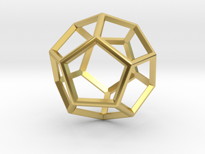 Wireframe Polyhedral Charm D12/Dodecahedron in Polished Brass