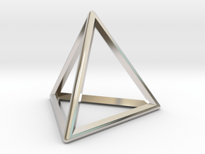 Wireframe Polyhedral Charm D4/Tetrahedron in Rhodium Plated Brass