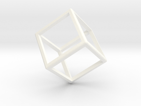 Wireframe Polyhedral Charm D6/Cube in White Processed Versatile Plastic