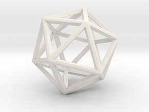 Wireframe Polyhedral Charm D20/Icosahedron in White Premium Versatile Plastic