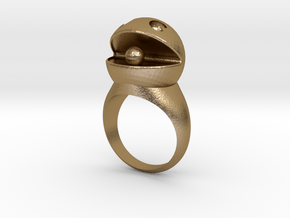 PacMan Ring in Polished Gold Steel