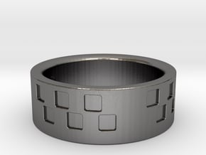Checkered Ring in Polished Nickel Steel: 6 / 51.5