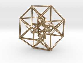 4d Hypercube  in Polished Gold Steel