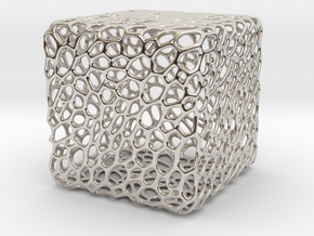 Cube Voronoi Free 3d Print Model by KTkaRAJ in Rhodium Plated Brass: Medium