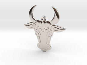 Bull Face Pendant 3D Printed Model in Rhodium Plated Brass: Medium