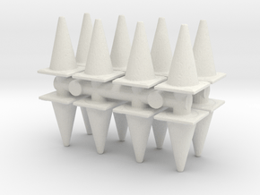 Traffic Cones (x16) 1/72 in White Natural Versatile Plastic