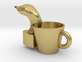 Swan hand put cup in Natural Brass