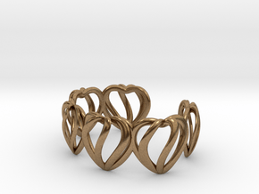 Heart Cage Bracelet (5 large hearts) in Natural Brass