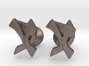 Hebrew Monogram Cufflinks - "Daled Ayin" in Polished Bronzed-Silver Steel