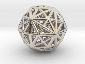 0843 Disdyakis Triacontahedron (1cmx1cmx1cm) #001 in Rhodium Plated Brass