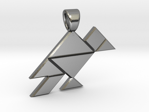 Tangram raven [pendant] in Polished Silver