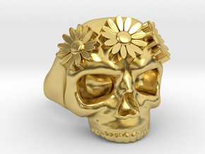 A Flower Crowned Skull in Polished Brass: 6 / 51.5