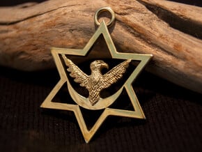 Six Pointed Eagle and Star Pendant in Polished Silver