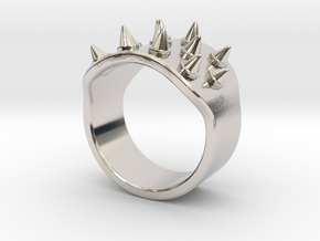 Spiked Armor Ring_A in Rhodium Plated Brass: 5 / 49