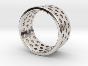 Round Holes Ring_A in Rhodium Plated Brass: 5 / 49