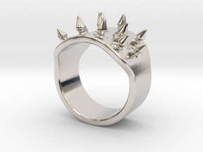 Spiked Armor Ring_B in Rhodium Plated Brass: 5 / 49