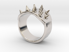Spiked Armor Ring_C in Rhodium Plated Brass: 5 / 49