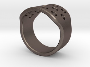 Round Holes Ring_C in Polished Bronzed-Silver Steel: 5 / 49