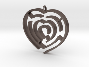Heart maze pendant in Polished Bronzed Silver Steel