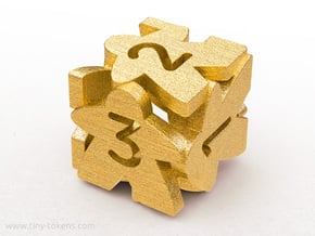 Meeple D6 dice numbered 1-3 in Polished Gold Steel